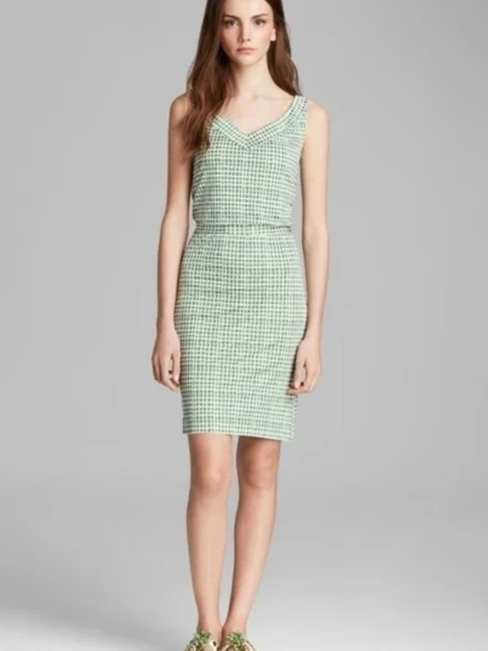 Tory Burch Paris Designer ($395) Green Geometric Patterned 100% Silk Dress
